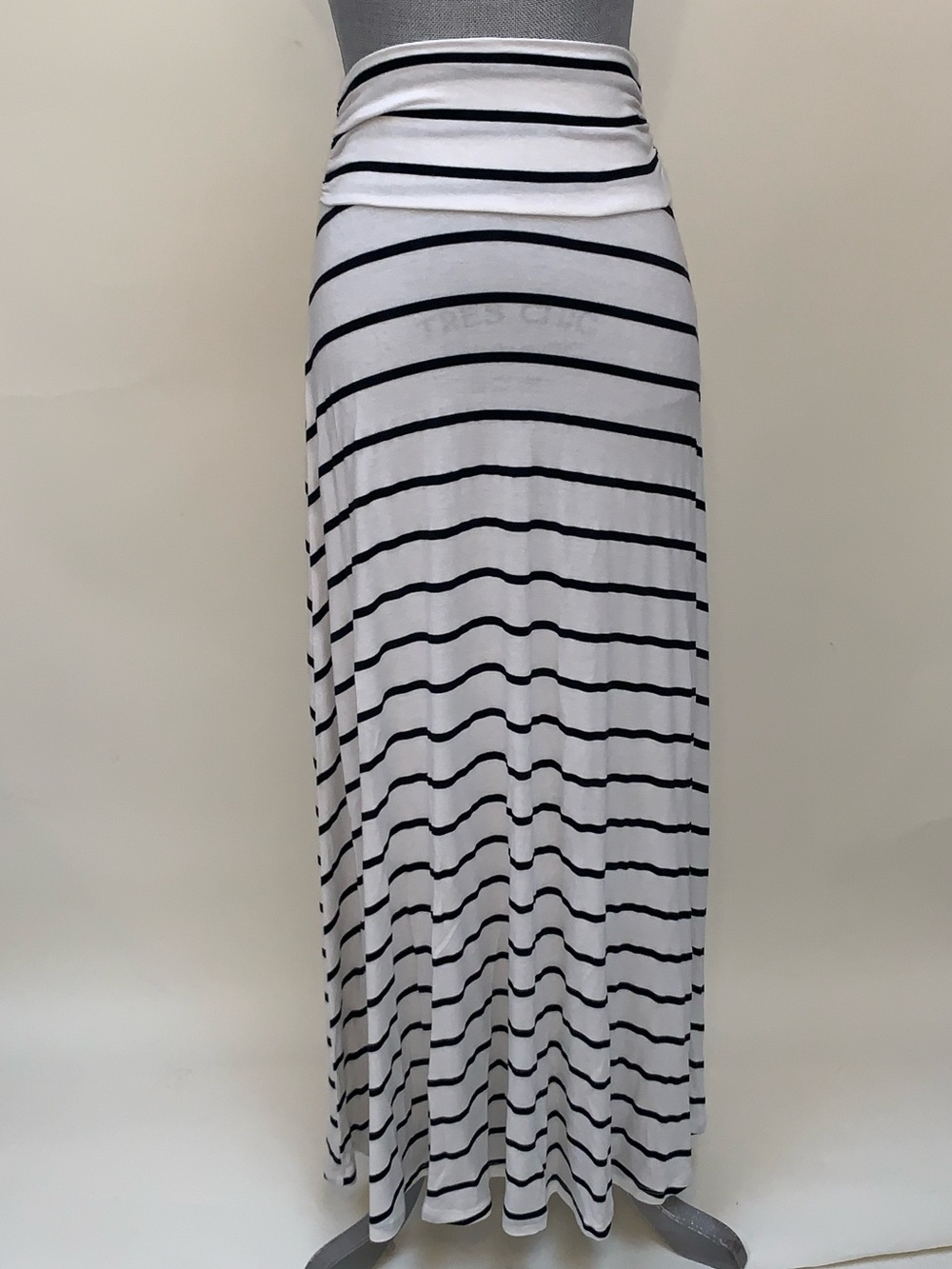 ILLA ILLA Black and White Striped Fold-Over Waist Maxi Skirt, Women’s size S